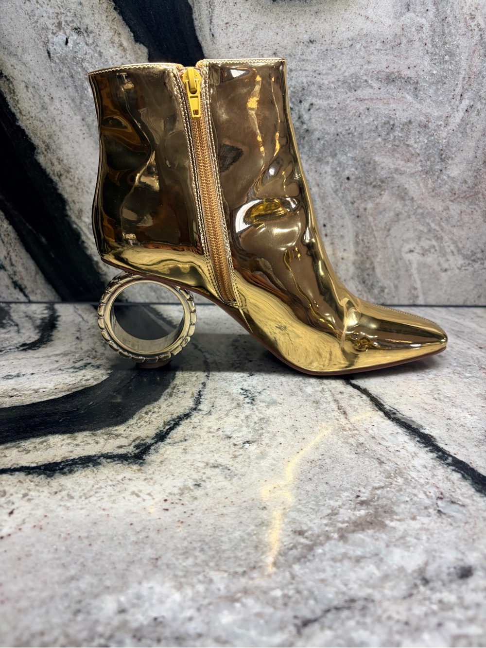Katy Perry The Linksy Gold Metallic Watch Heel Ankle Boots Size 8 - Picture 6 of 10